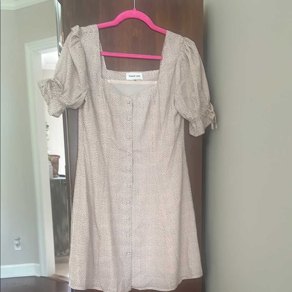 Sugarlips Beige Mini Dress with Puff Sleeves